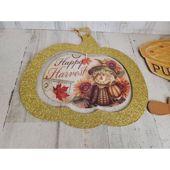 Thanksgiving pumpkin pie glitter home decor set hanging - Picture 2 of 8
